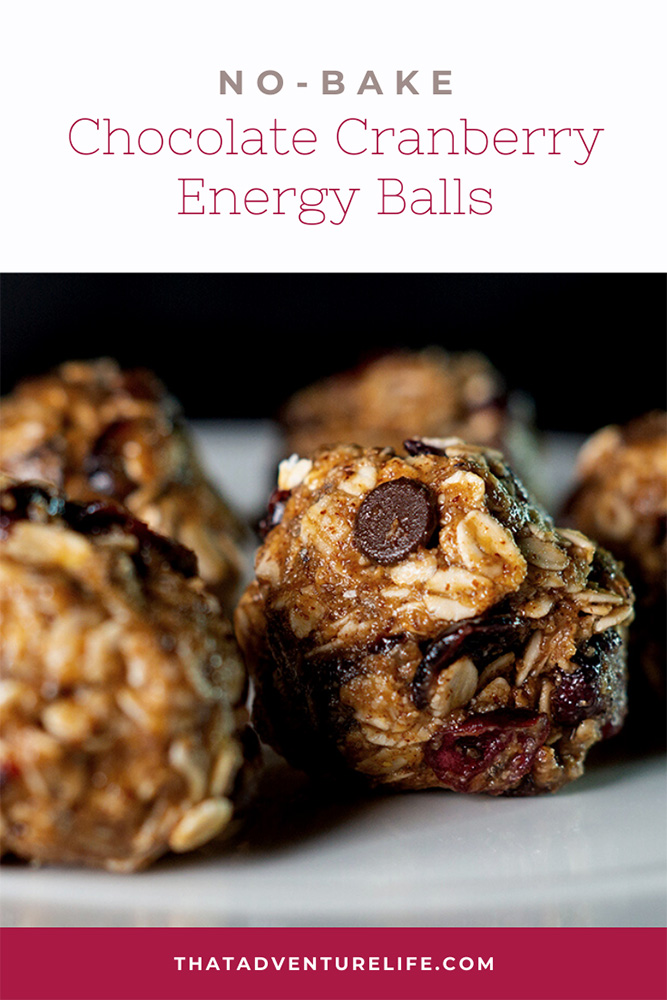 Easy No-bake Chocolate Cranberry Energy Balls pin 1