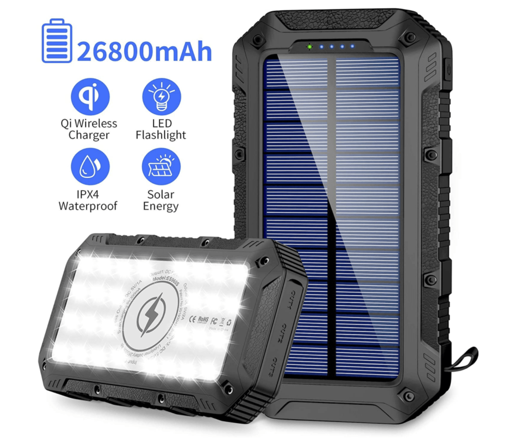 Solar Charger 26800mAh,GRDE Wireless Portable Solar Power Bank Panel Charger with 28 LEDs