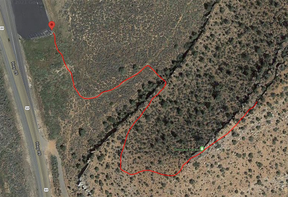 Dinosaur Tracks trail map near Kanab, Utah