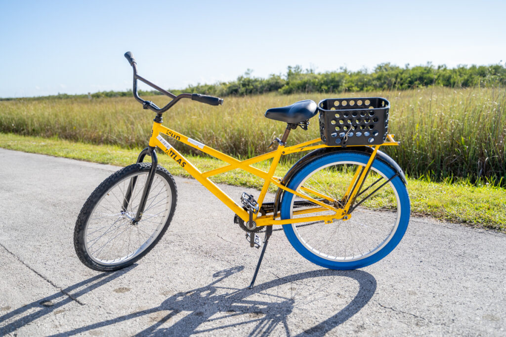Rental bike at Parking lot at Shark Valley Visitor Center in Everglades National Park