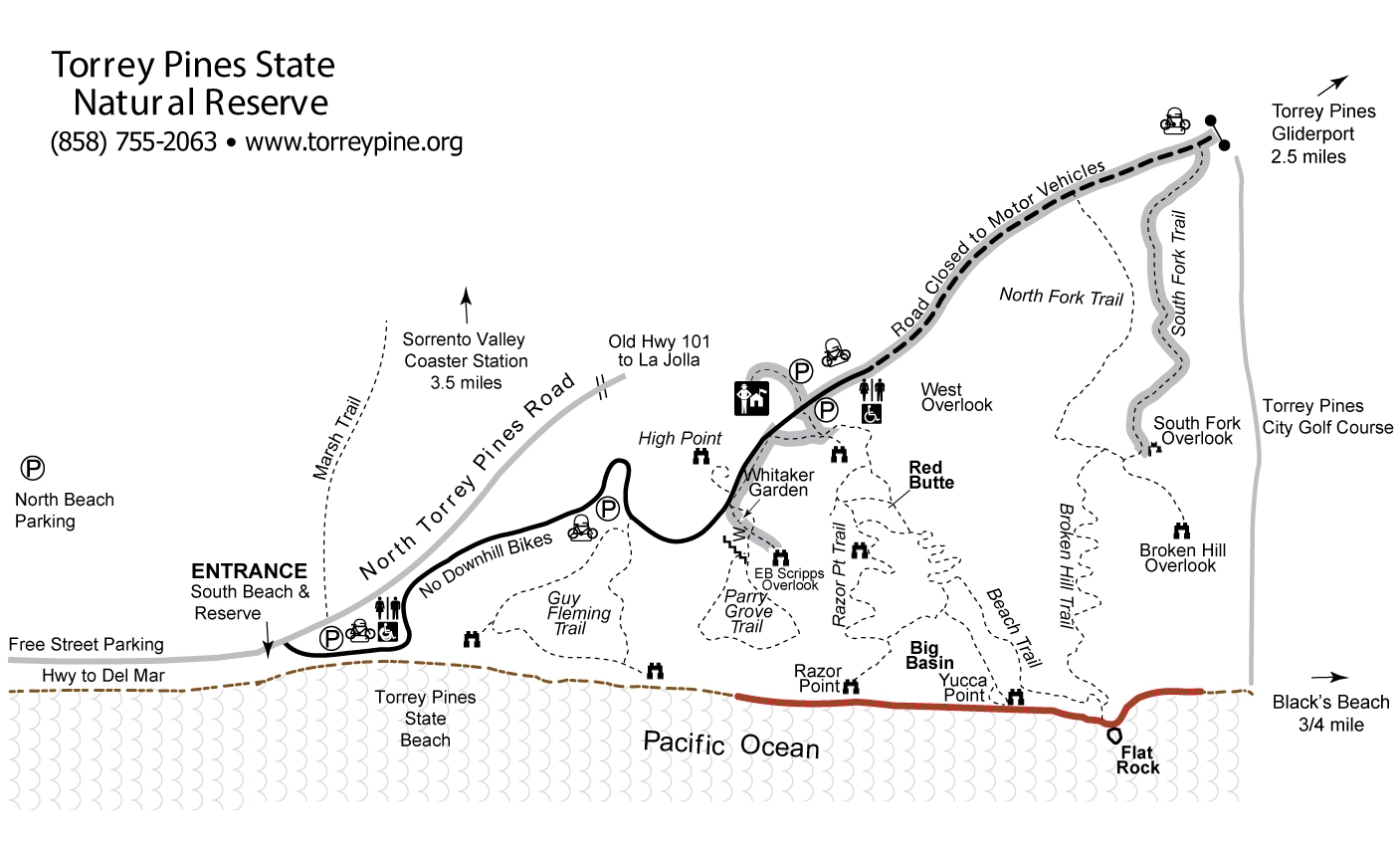 Trail map of Torrey Pines State Natural Reserve | La Jolla, CA
