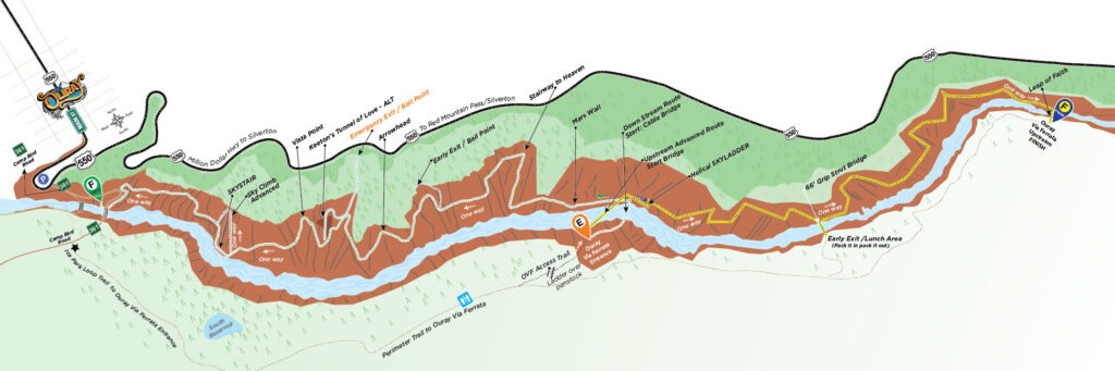 Ouray Via Ferrata Map for Both Routes