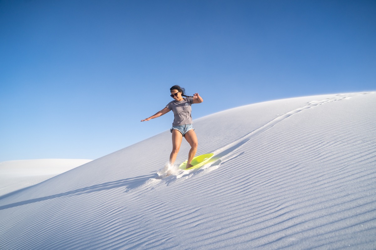 Sand sledding at White Sands National Park
